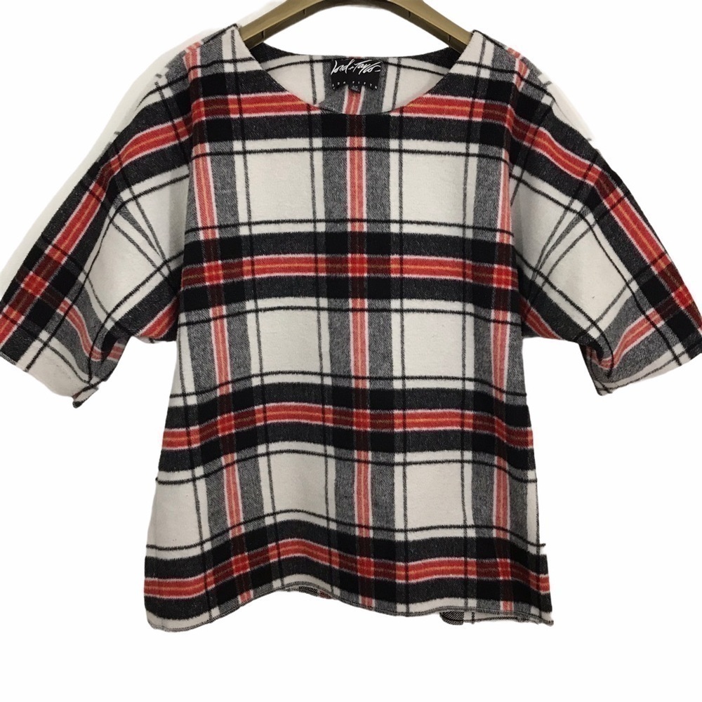 Lord & Taylor 424 Fifth Wool Blend Tartan Plaid Top Short Sleeves